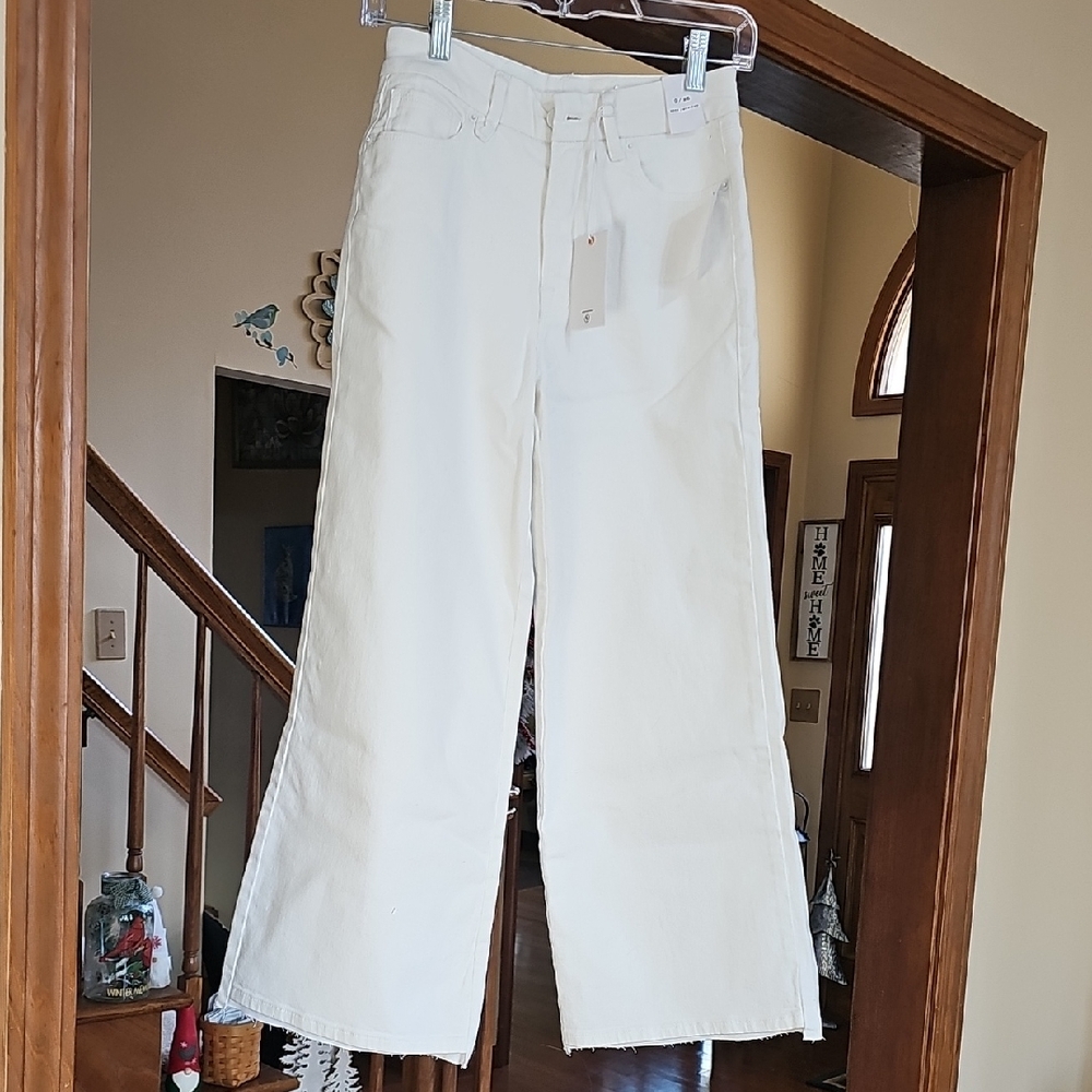 Good American Cream Flare Jeans